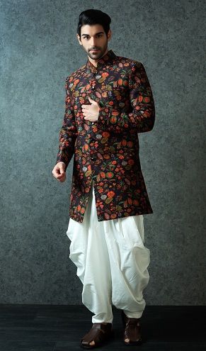 Floral Black Sherwani for Men