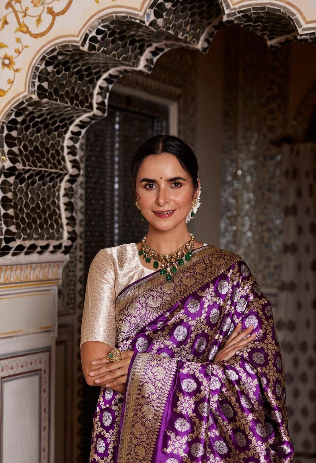 Peacock Purple Katan Benarasi Saree for Bengali Wedding