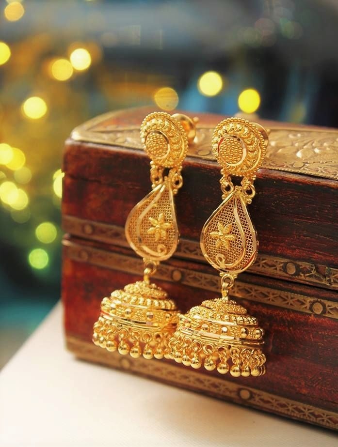 Long Bridal Heavy Gold Jhumka Design