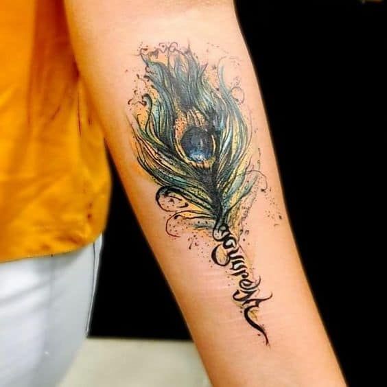 Flower Tattoo with Tail Feathers