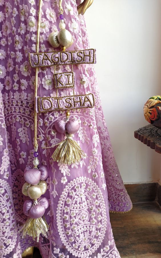Lavender Bridal Lehenga Latkan with Name