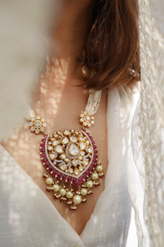 Kundan Necklace Pearl Bridal Jewellery Set