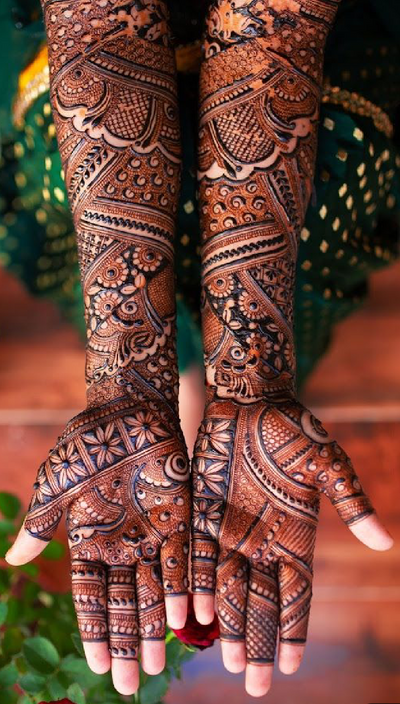 Intricate Blackish Easy Black and Red Mehendi design