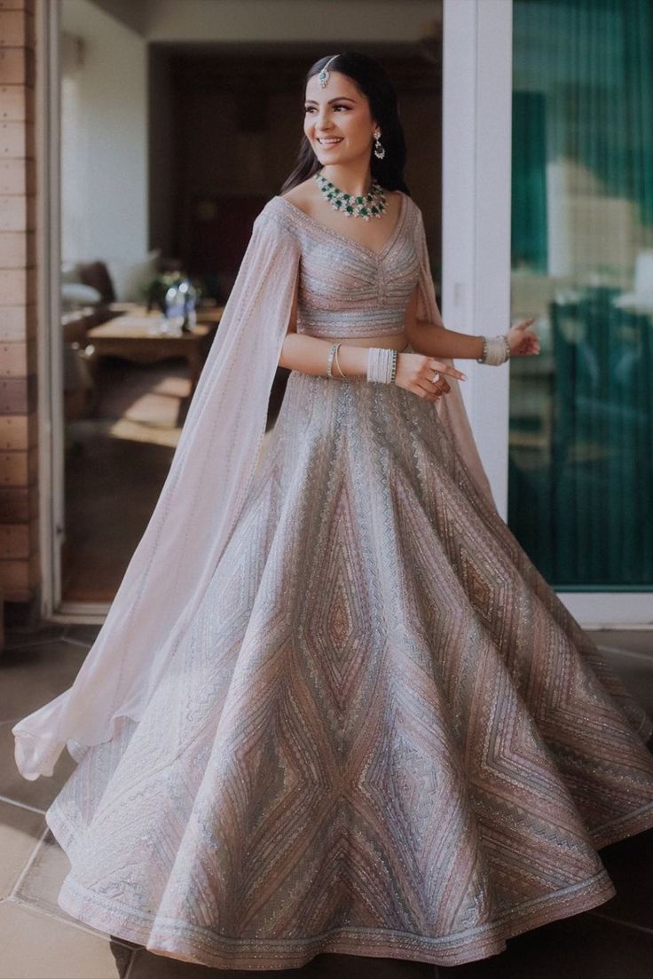 Cape Sleeves Sangeet Dress for Bride