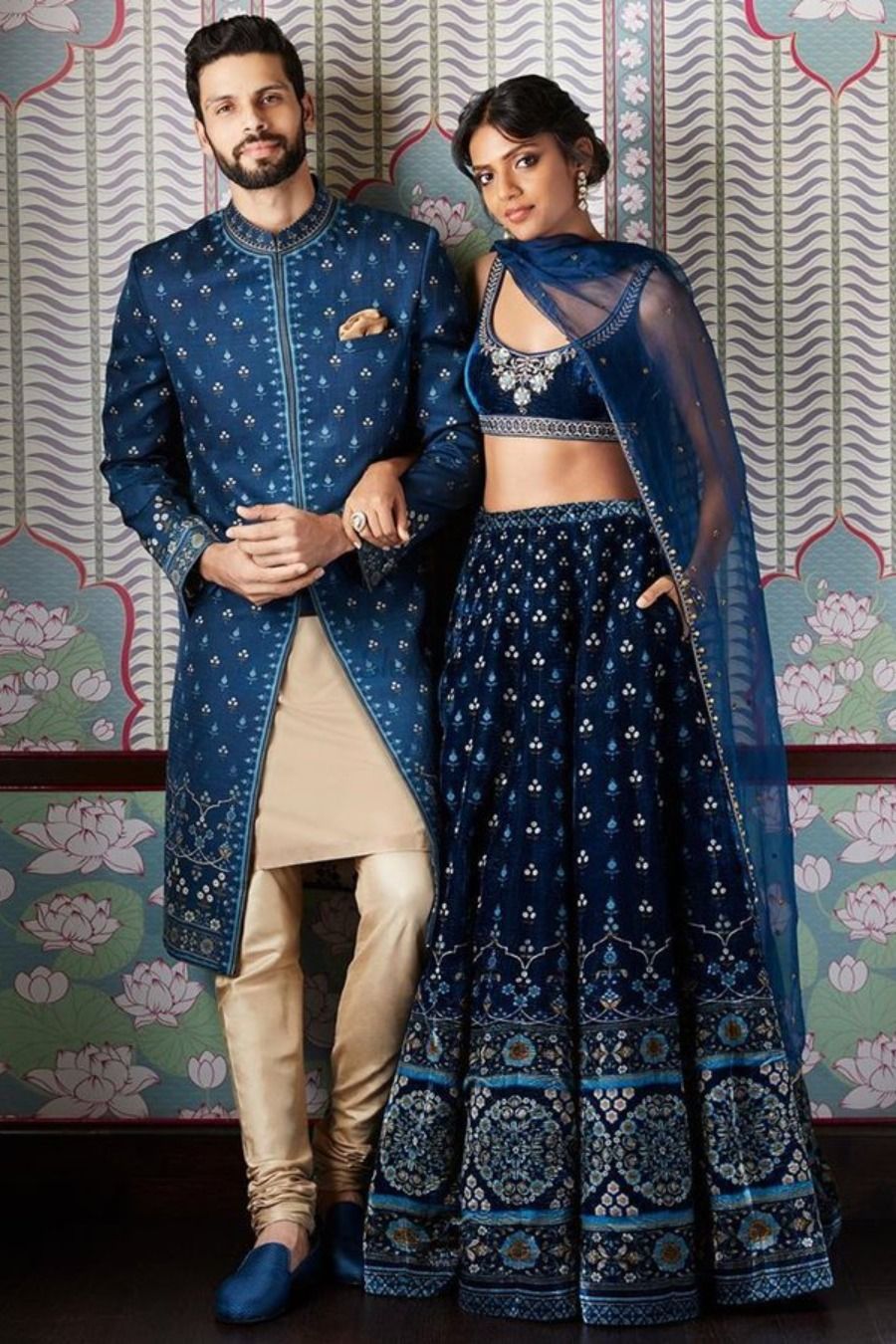 Peacock Pattern Blue Sherwani Idea