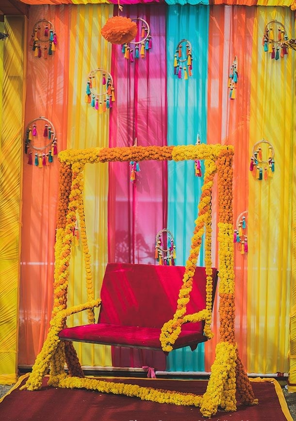 Floral Swing Handmade Simple Haldi Decoration at Home