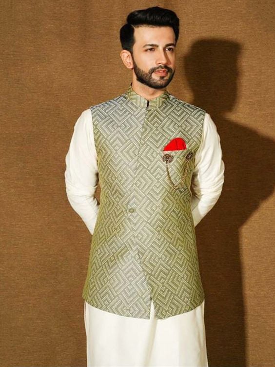 Party Wear Silk Kurta Pajama with Jacket for Wedding