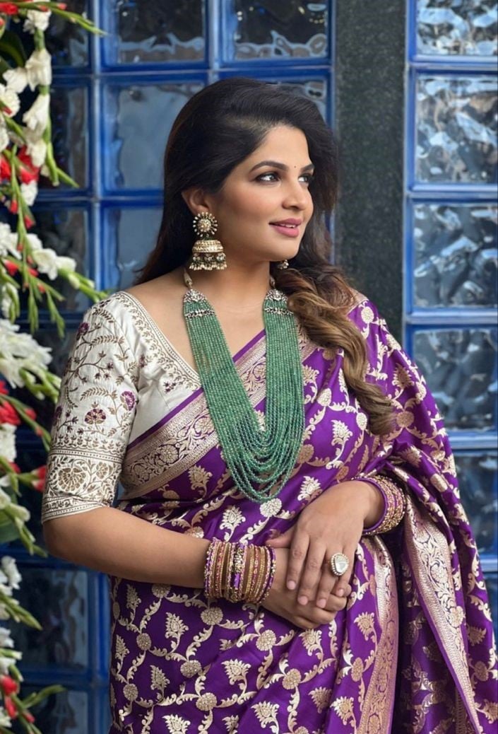 Meenakari Bridal Purple Banarasi Saree