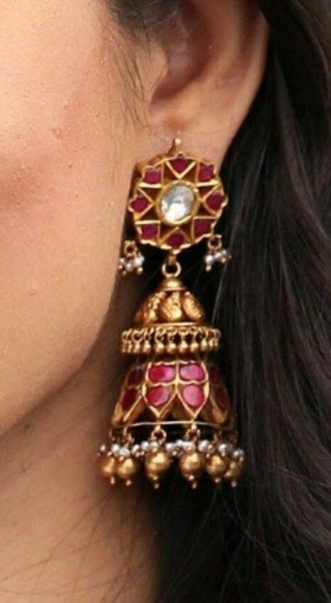 Red Enamelled Earrings Polki Jewellery