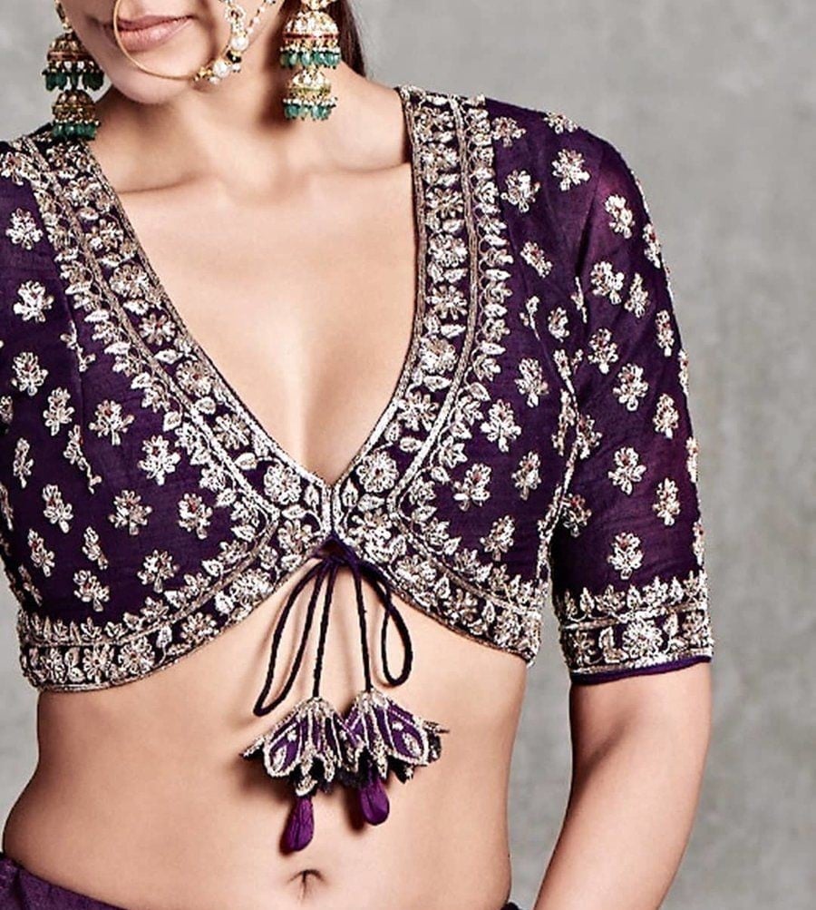 Latest Blouse Designs with Plunging Neckline