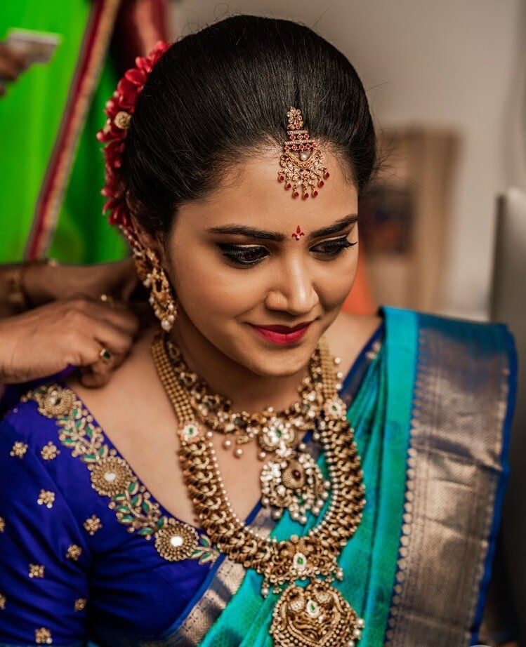 Teal Peacock Blue Bridal Saree