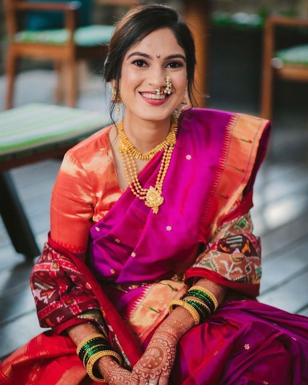 Pink and Orange Marathi Wedding Paithani Saree