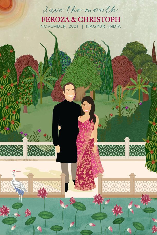 Illustrated Wedding Invitation Card Design