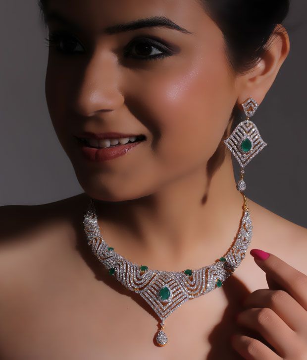 Choker Necklace in American Diamond Jewellery Set