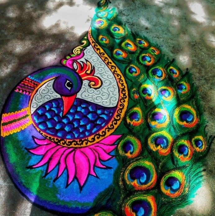 Simple and Easy Peacock Rangoli Designs