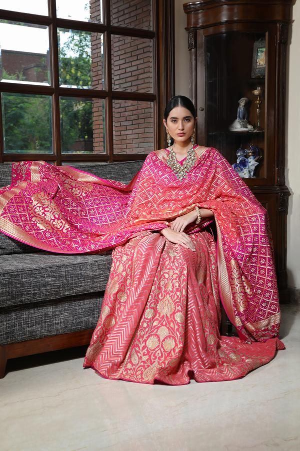 Chaniya Choli in Pink Banarasi Lehenga