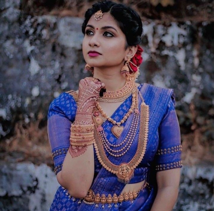 Kanjeevaram Peacock Blue Bridal Saree