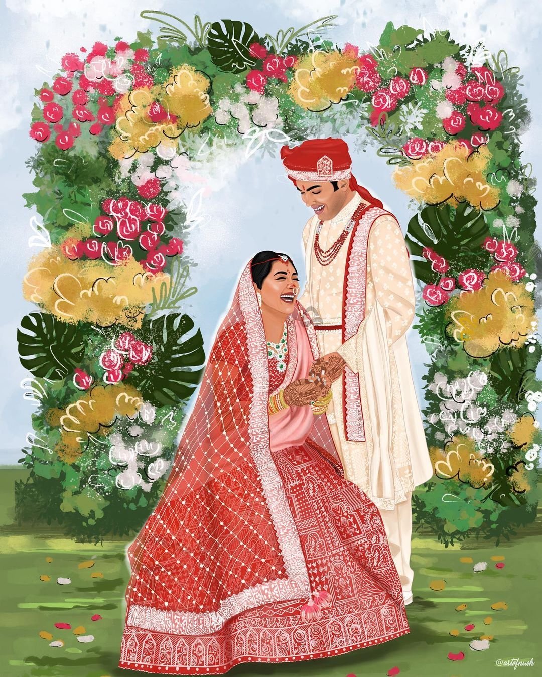 Illustrated Wedding Invitation Card Design