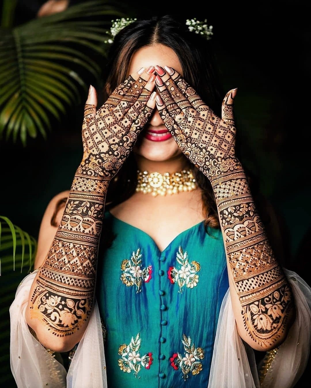 Half and Half Mehendi Design for Engagement