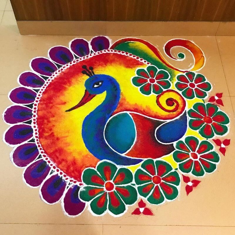 Top 10 Awesome and Easy Peacock Rangoli Designs Top 10 Awesome and Easy Peacock Rangoli Designs