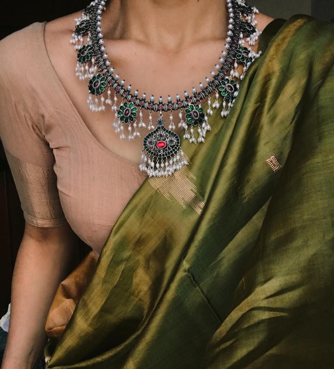 Silver and Green Bridal jewellery