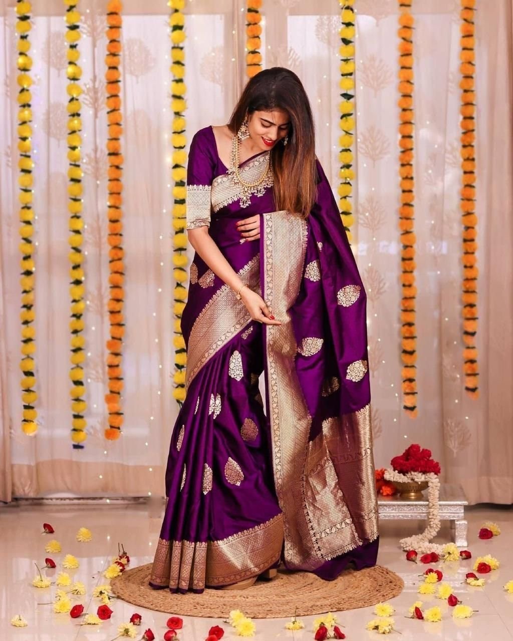 Kanjeevaram Bridal Purple Banarasi Saree