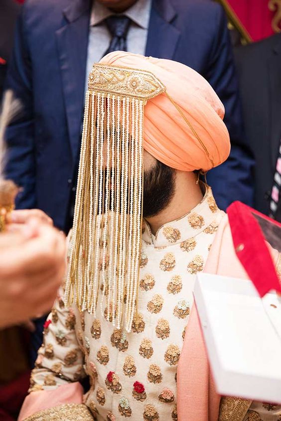 Golden and White Beads in Sehra for Groom