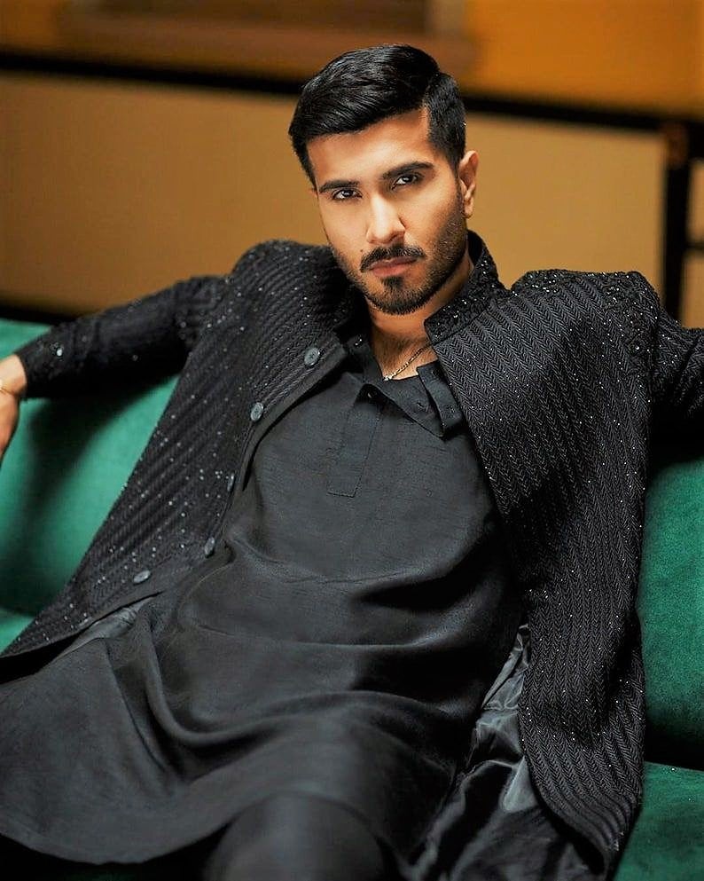 Sequin Overcoat Black Sherwani for Men