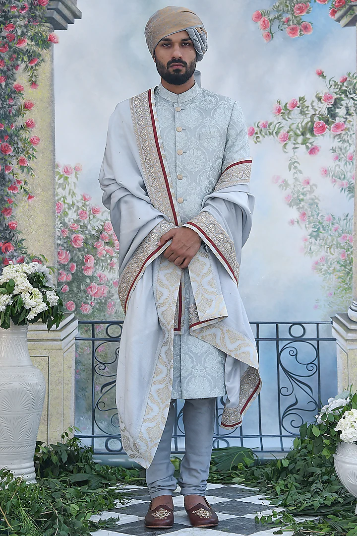 White and Blue Sherwani Idea