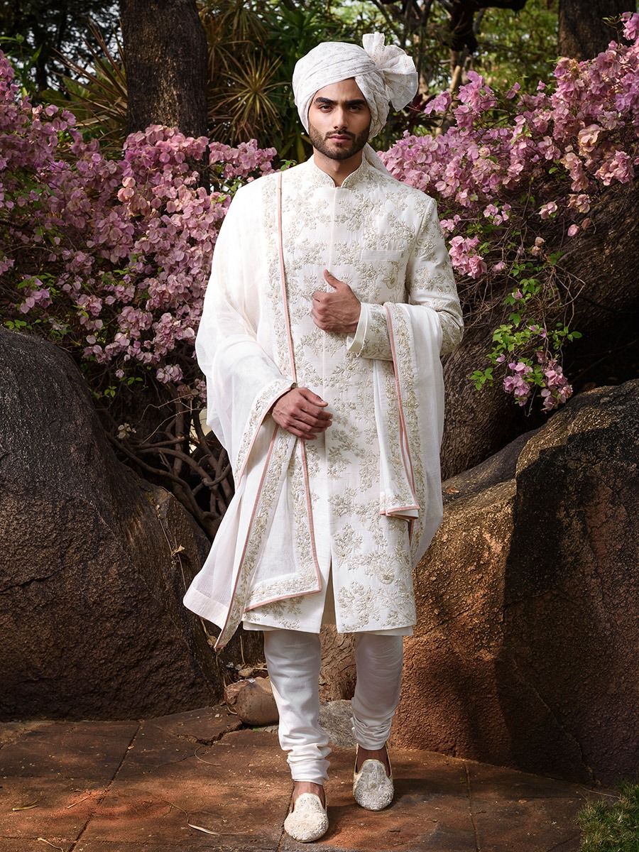Off-White Sherwani in Raw Silk