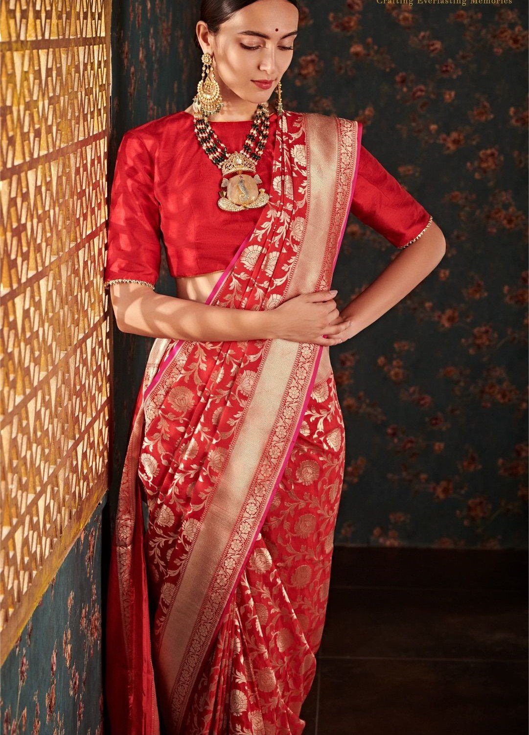 Red Korial Benarasi Saree for Bengali Wedding