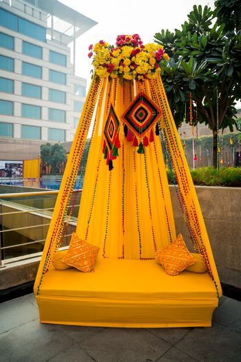 Yellow Couch Background Haldi Ceremony Decoration
