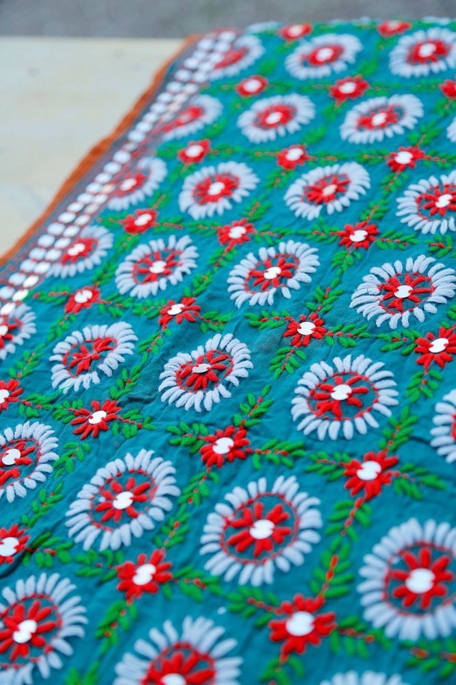Teal and Red Thread Phulkari Dupatta