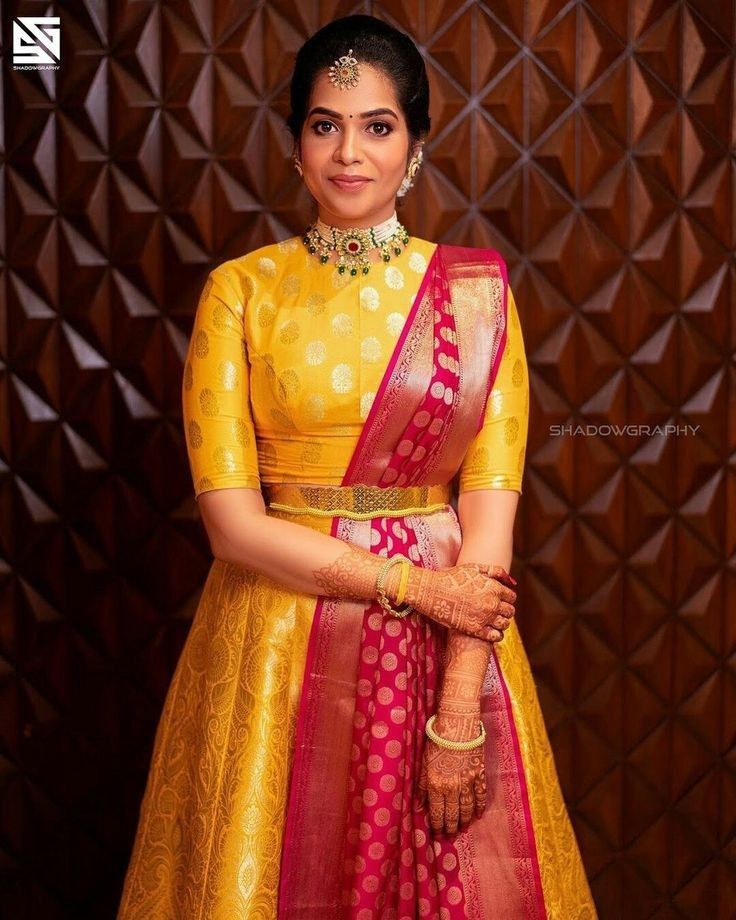 Over the Arms Banarasi Dupatta Draping Styles for Lehenga