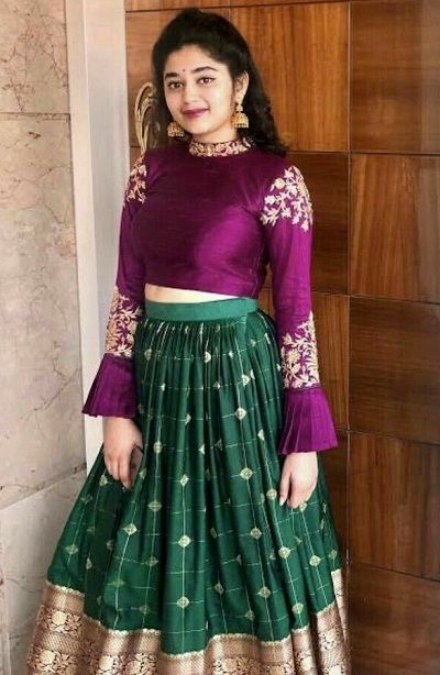 The Closed Neck Modern Banarasi Lehenga Blouse Designs