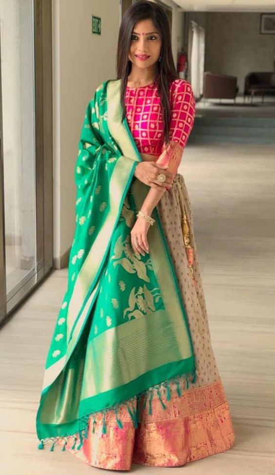 The Cape Banarasi Dupatta Draping Styles for Lehenga