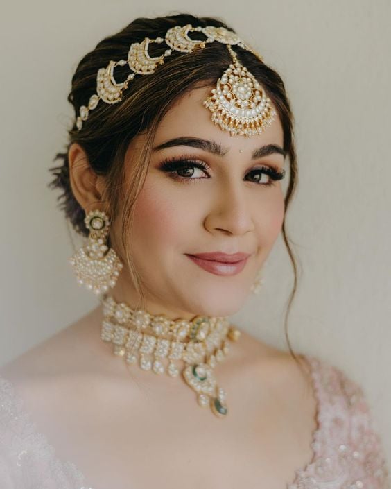 Maang Tikka and Seesh Phool in Pearl Bridal Jewellery Set