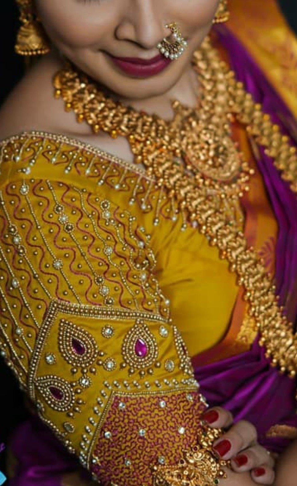 Golden Beadwork Marriage Bridal Maggam Work Blouse Designs