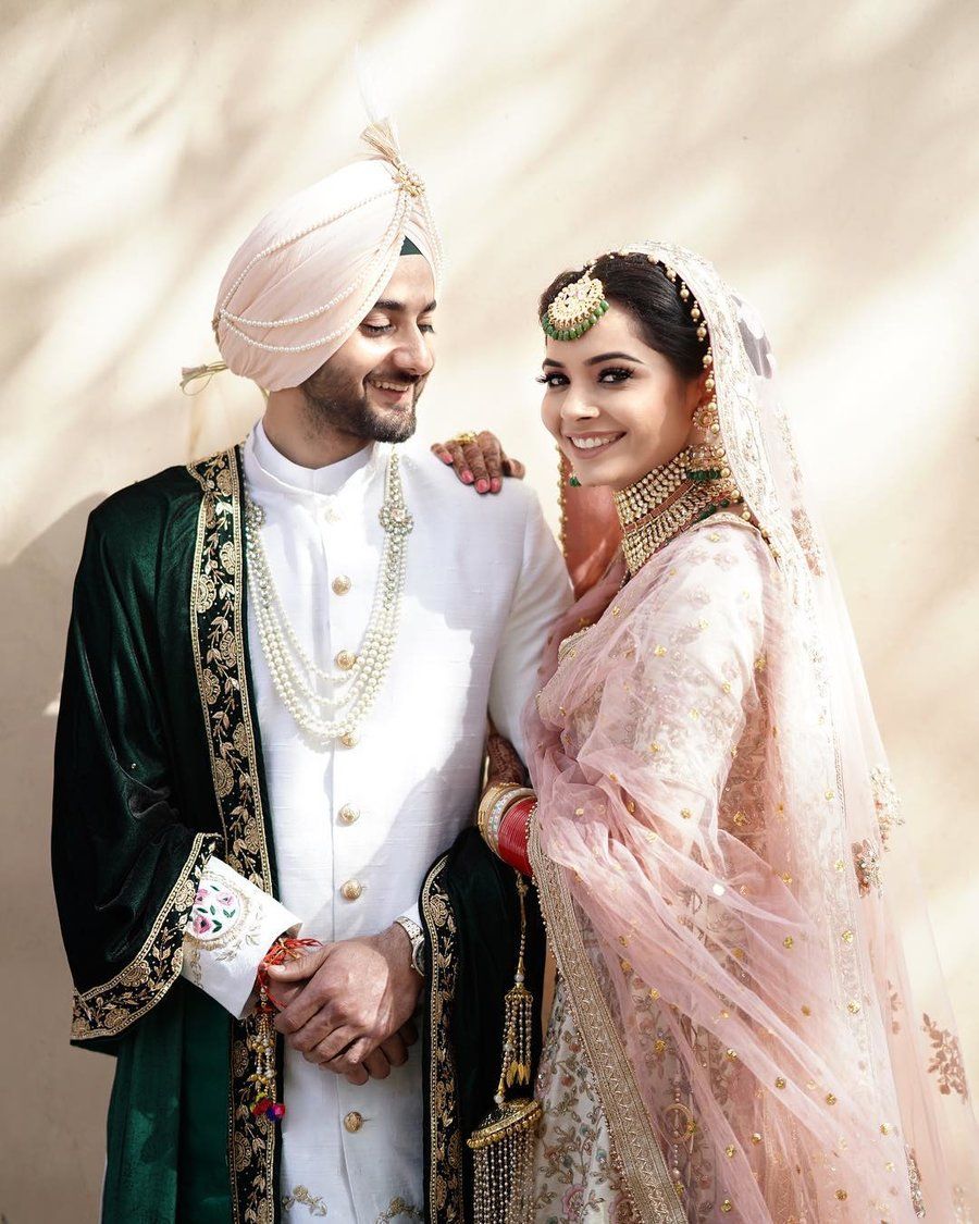 White Dulhe ki Sherwani with Green Shawl