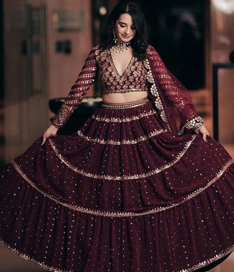 Sequin Wine Royal Bridal Lehenga