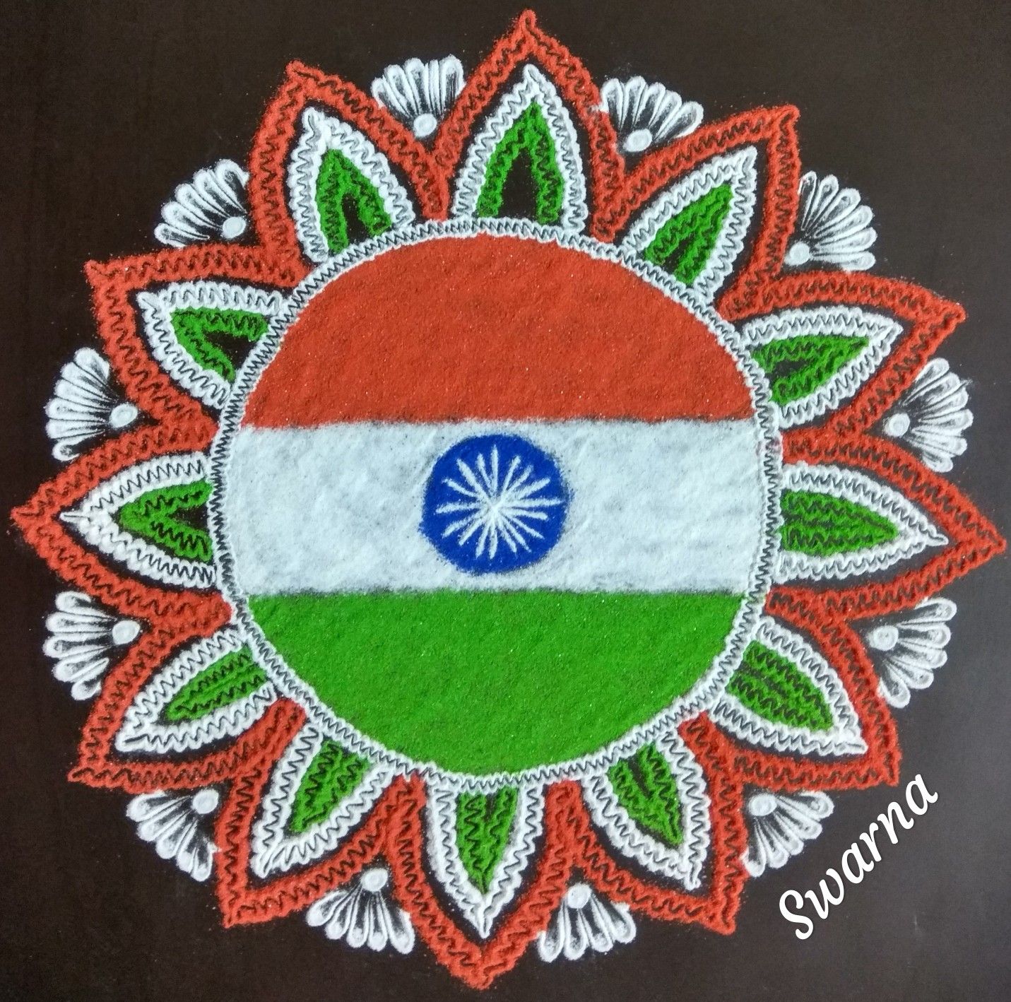 Tri-Colour Muggulu Independence Day Rangoli Design