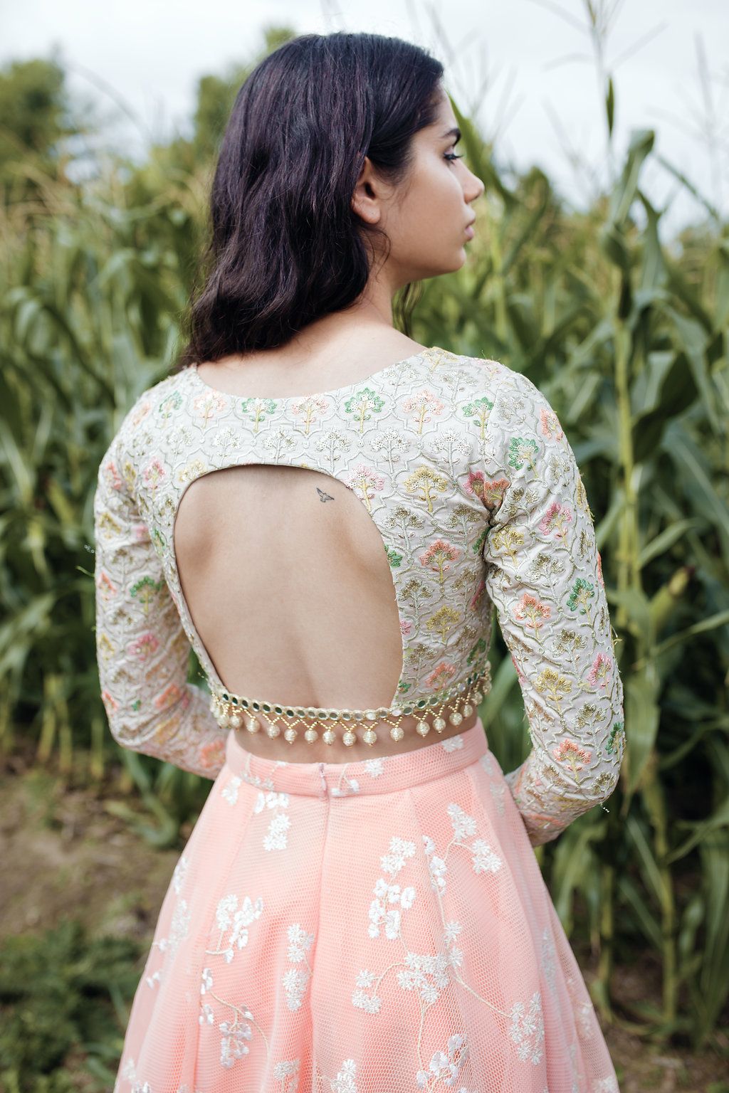 Latest Blouse Designs with Pearl Droplets