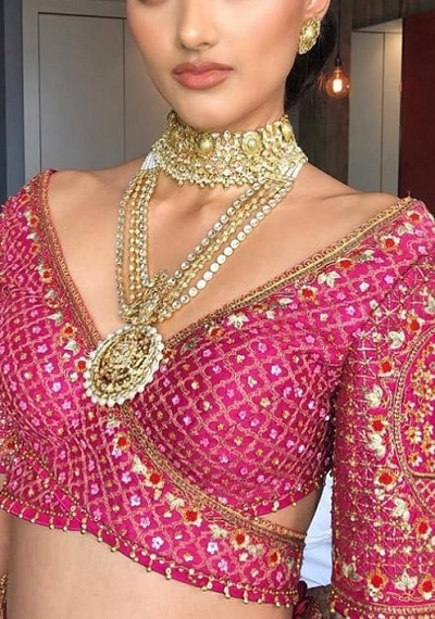 Crystal Beaded Prince Cut Blouse in Beige