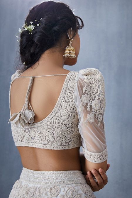 Chikankari Puff Sleeve Blouse in White Net