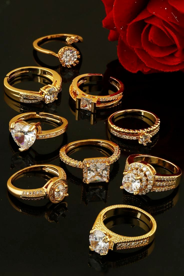 American Diamond Jewellery Set with Engagement Rings