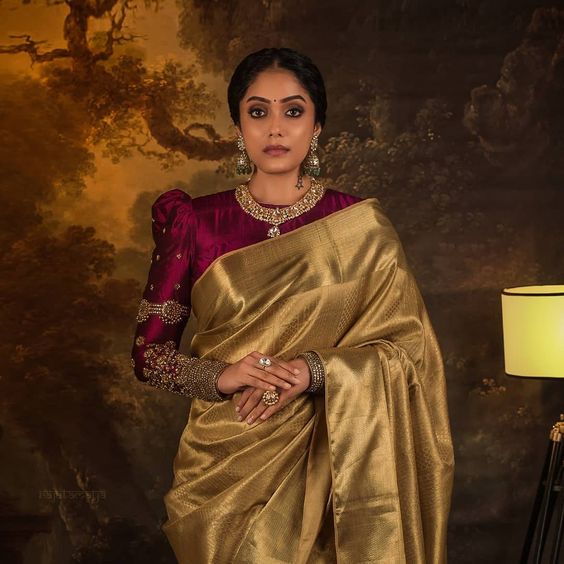 Raw Silk Golden Wedding Saree
