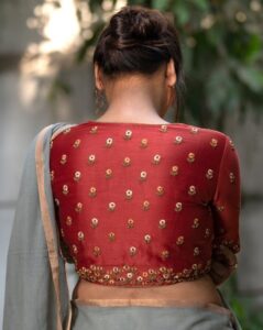 Silk Saree Blouse with Golden Motifs
