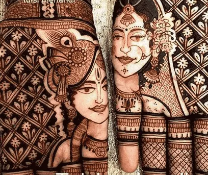 Joined Hands Krishna Mehendi Design
