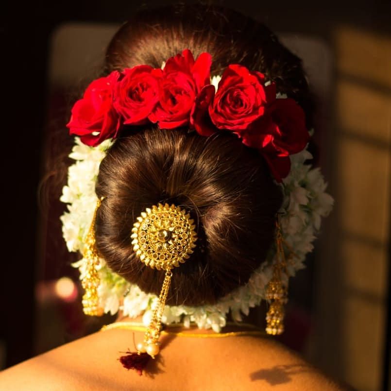 Ornamented Half & Half Marathi Bride Hairstyle
