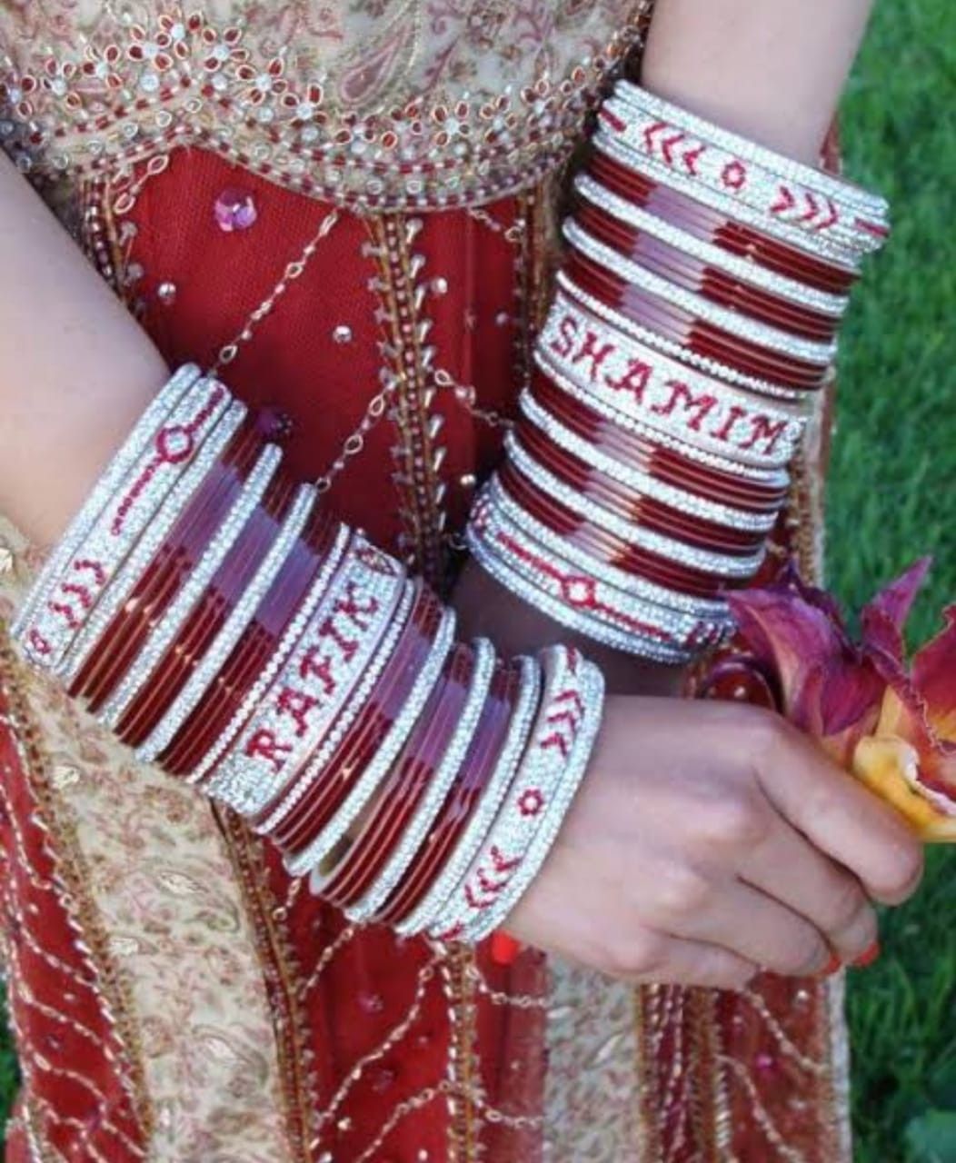 Bridal Bangles with Names in Maroon